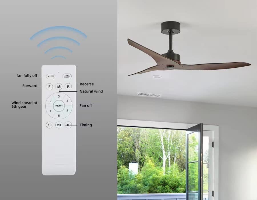 52" Outdoor Ceiling Fan Without Light with Remote Control ,3 ABS Blades Farmhouse Ceiling Fan 6-speed Reversible DC Motor Modern Ceiling Fan for Living Room, Bedroom, Kitchen