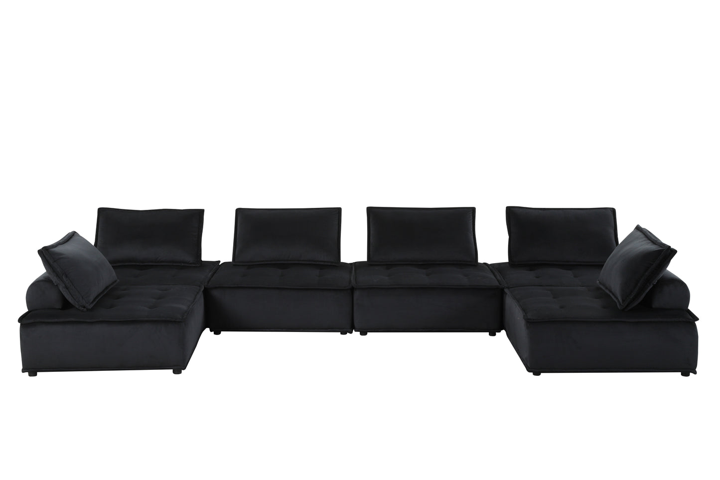 Anna 160" Black Velvet 6-Seater U-Shape Modular Sectional Sofa