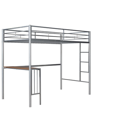 Twin Metal Loft Bed with Desk, Ladder and Guardrails, Loft Bed for Bedroom, Silver(OLD SKU : MF195191AAN)