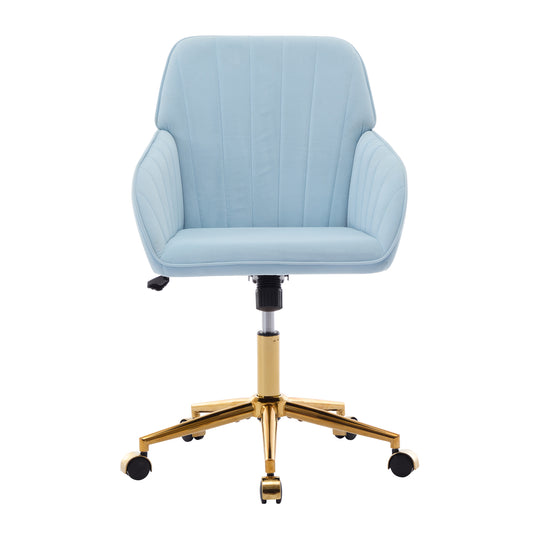 TY Adjustable Office Chair, Ergonomic Swivel Chair with Golden Base, Baby Blue Velvet, Comfortable for Long Sitting
