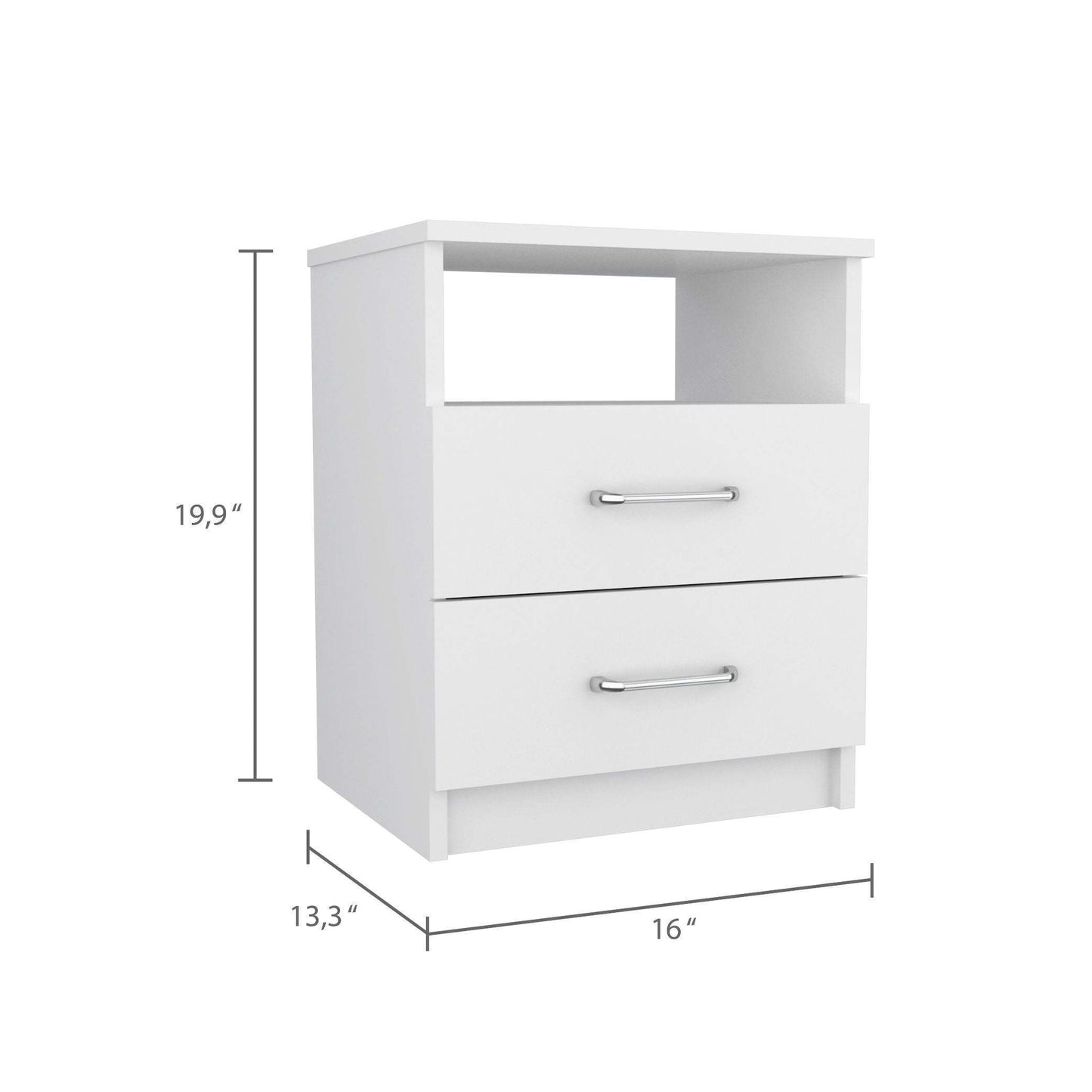 Napoles Nightstand , End Table, Side Table Superior Top, Two Drawers, One Shelf -White