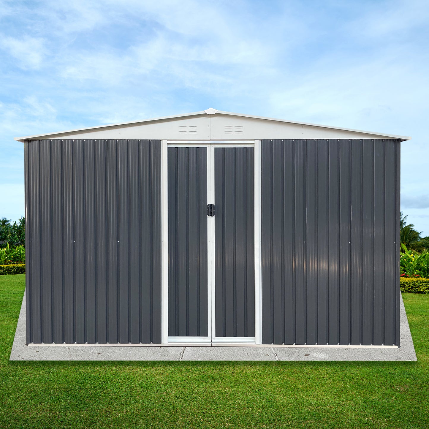 Outdoor Storage Garden Shed 12FTx10FT Apex Roof Grey With 4 windows and Aluminum alloy frame