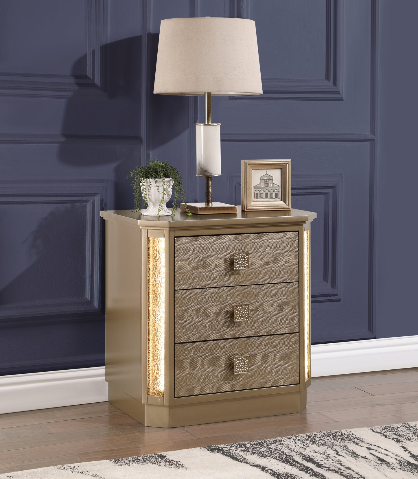 Nightstand Made with Wood in Gold Finish
