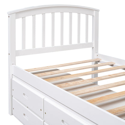 Twin Size Platform Storage Bed Solid Wood Bed with 6 Drawers,White