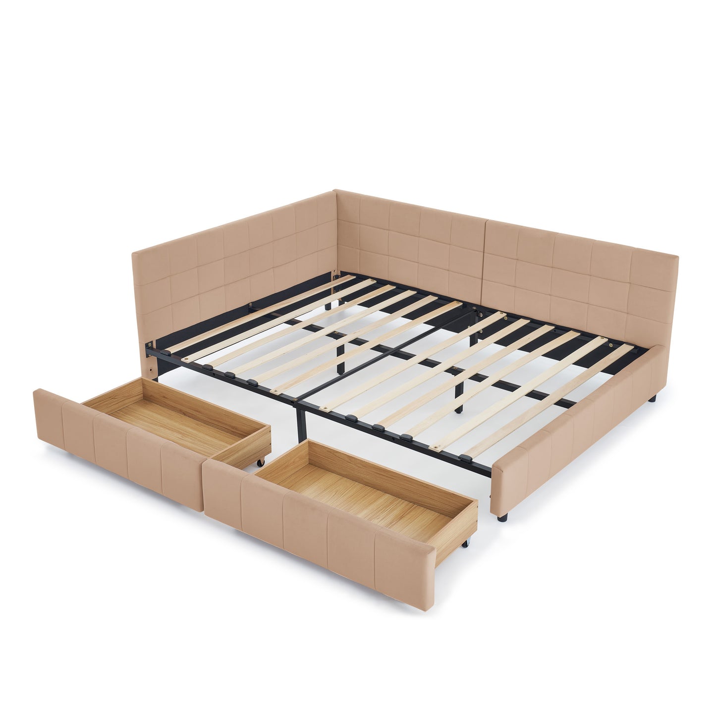 Full Size Storage Upholstered Tufted Bed Frame, Sofa Bed Frame with Comfortable Backrest and Armrests, Full Size Bed for Bedroom, Living Room,Velvet, PINK(80.5''*59''*29.5'')