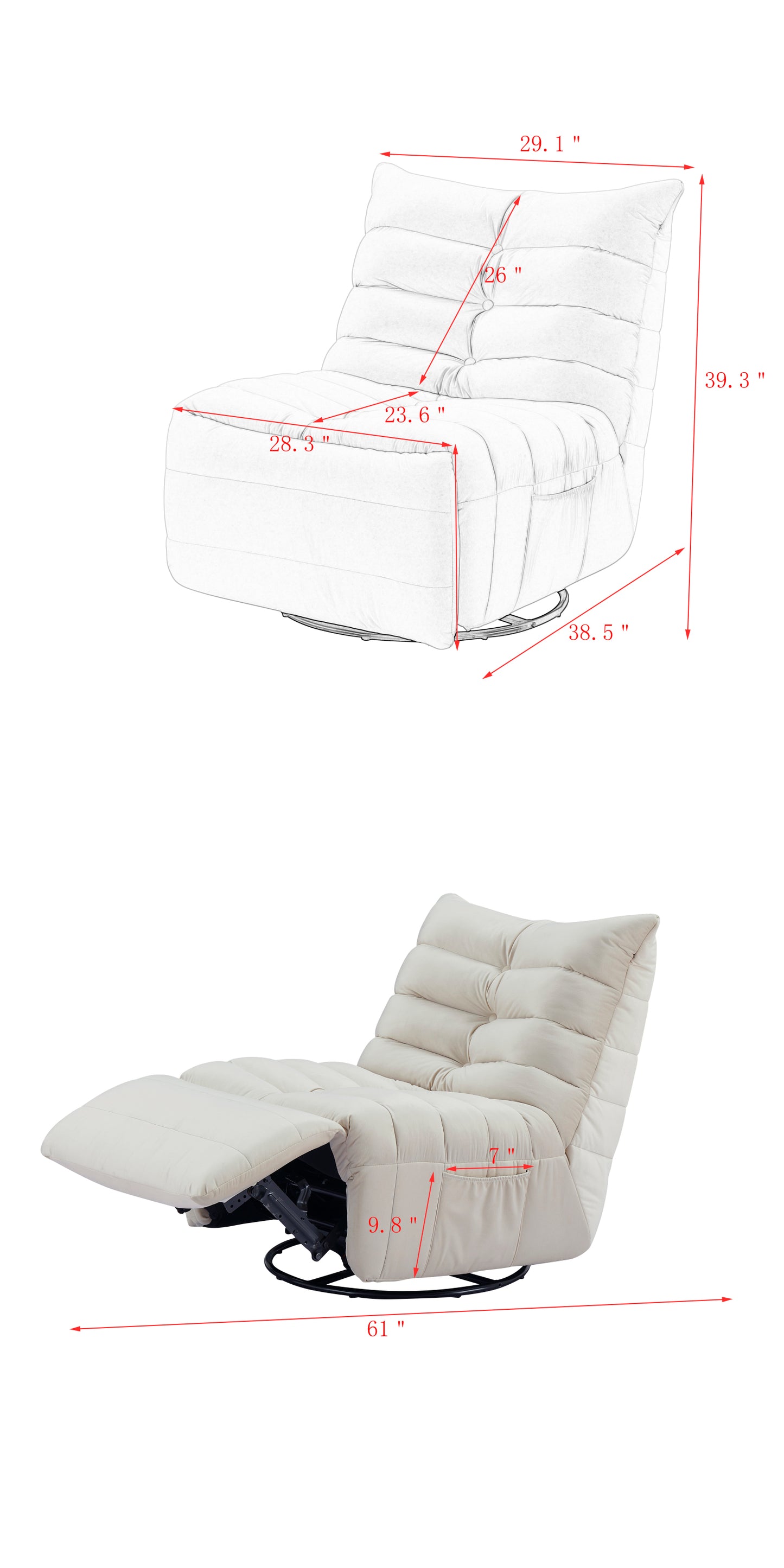 Lazy Chair , Rotatable Modern Lounge with a Side Pocket, Leisure Upholstered Sofa Chair , Reading Chair for Small Space