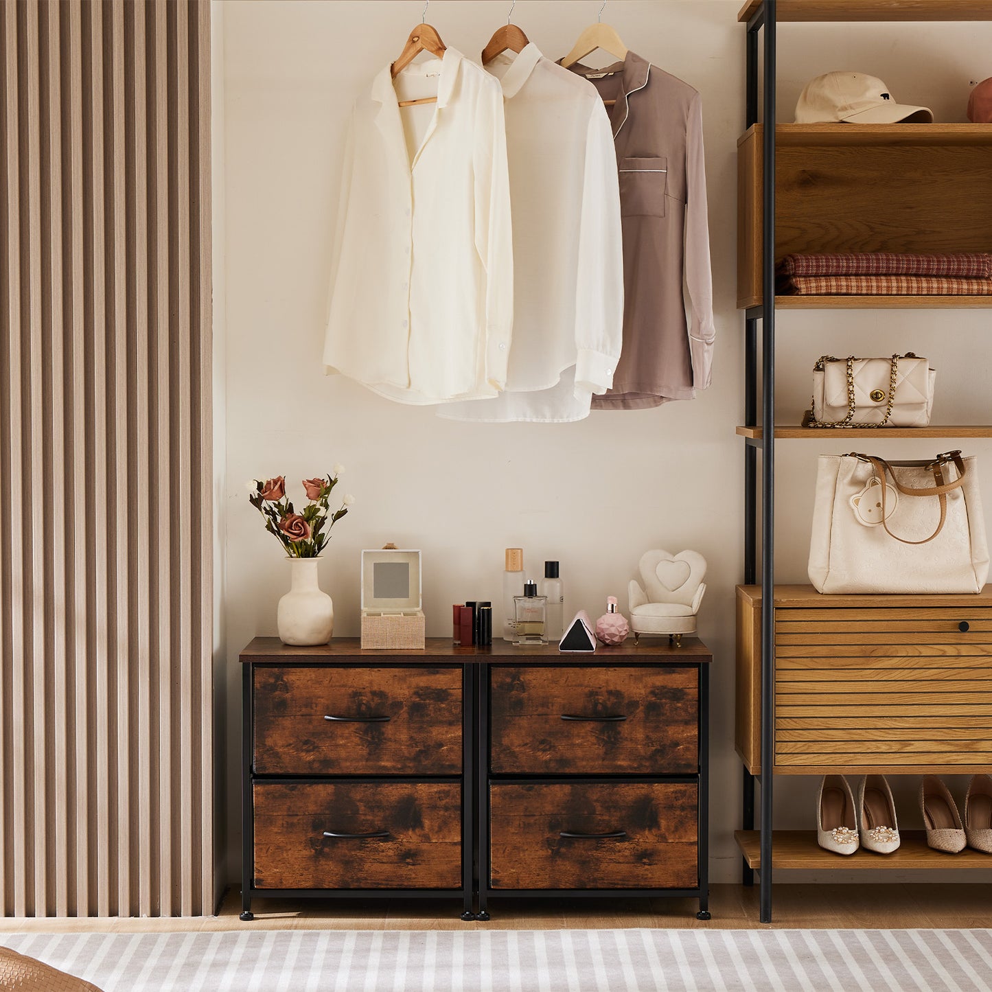 Drawers Dresser Chest of Drawers,Metal Frame and Wood Top,brown,two packs