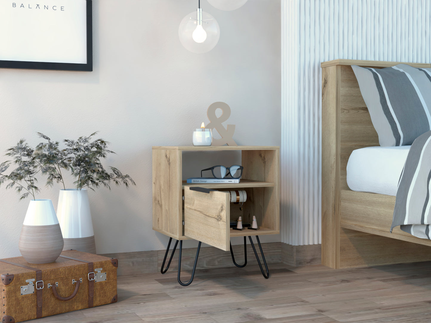 Light Oak 1-Shelf 1-Drawer Nightstand