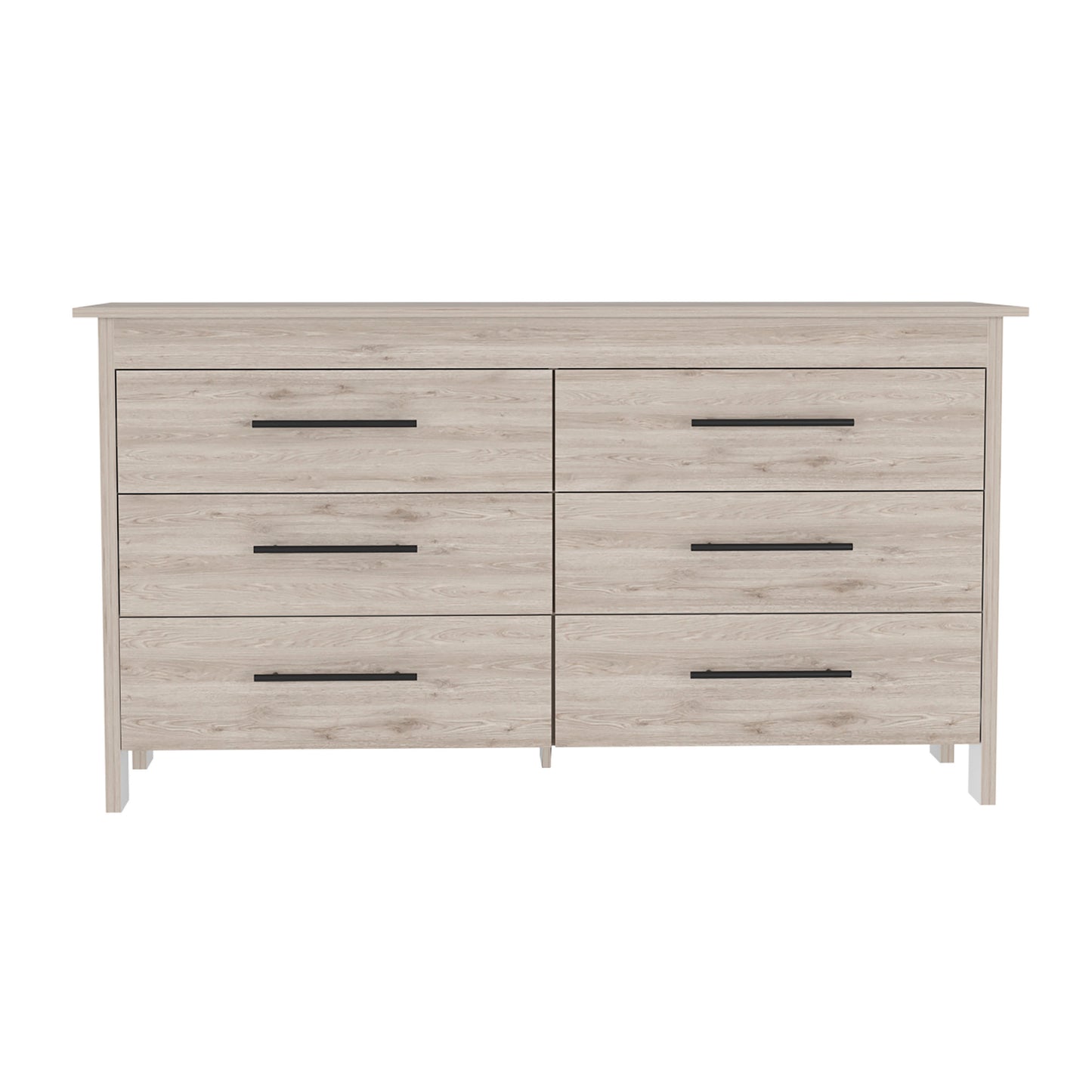Hms 6 Drawer Double Dresser, Four Legs, Superior Top, Six Drawers -Light Gray