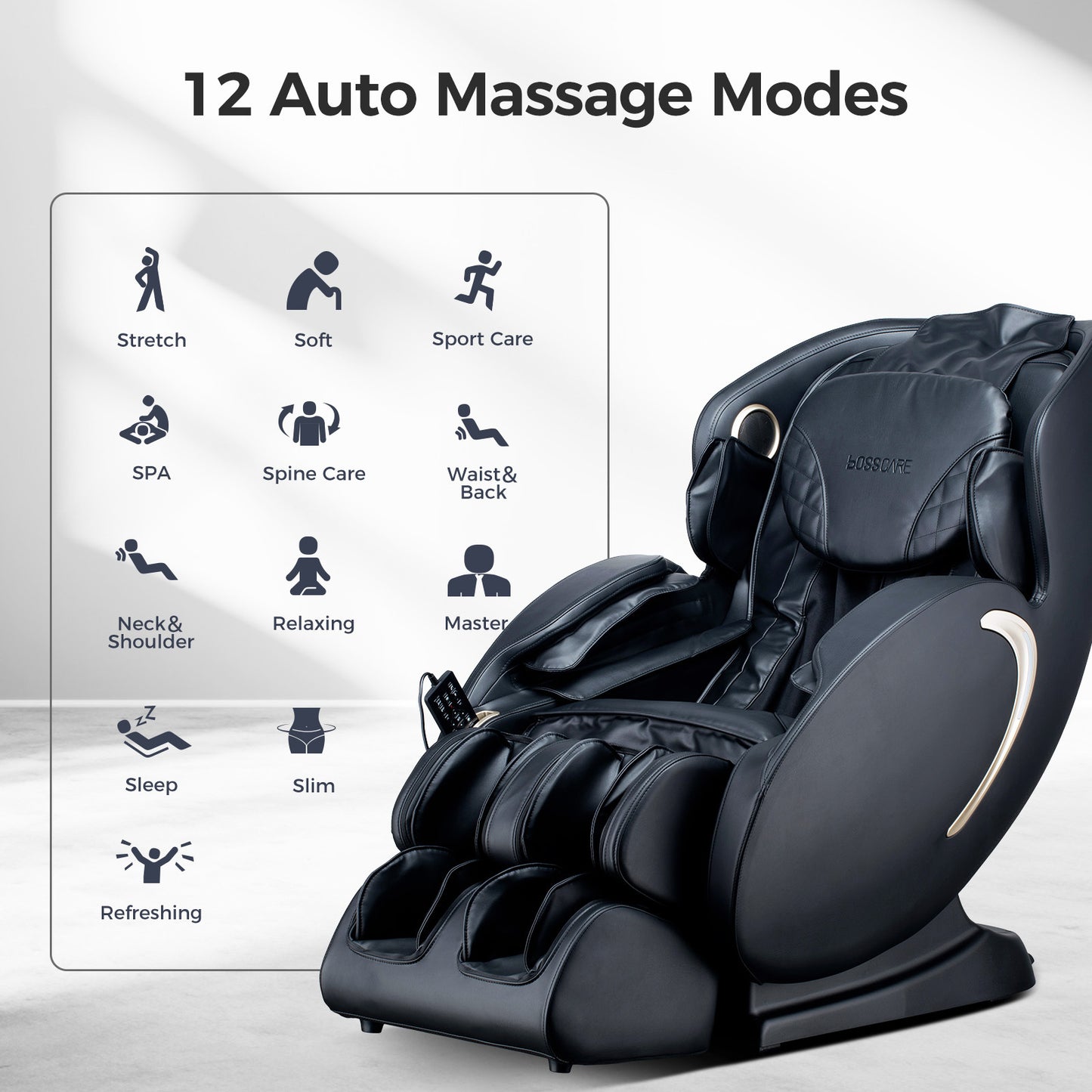 BOSSCARE 3D Zero Gravity Massage Chair,Full Body Shiatsu Recliner with APP Black