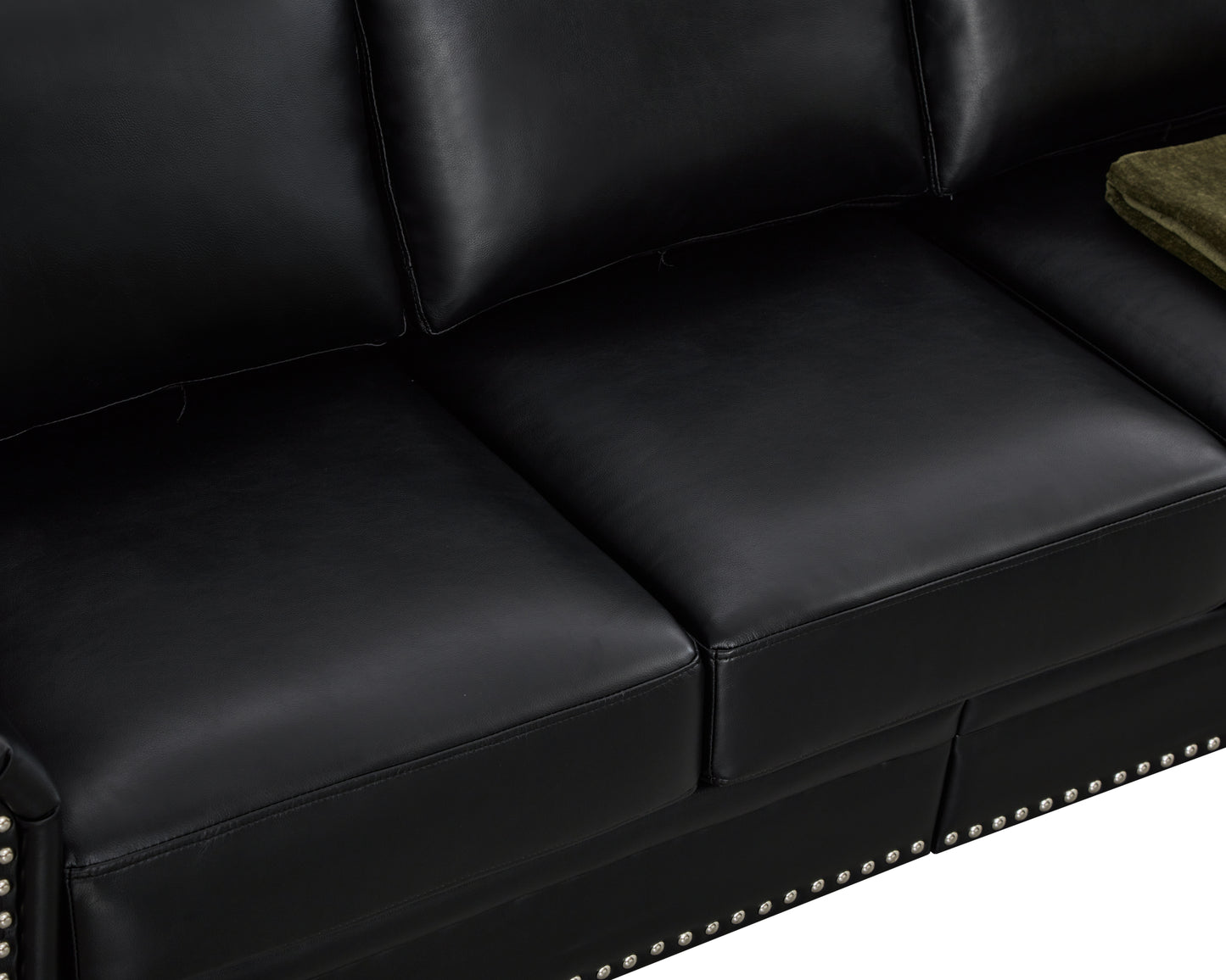 Classic Living Room Nails Sofa Black Faux Leather
