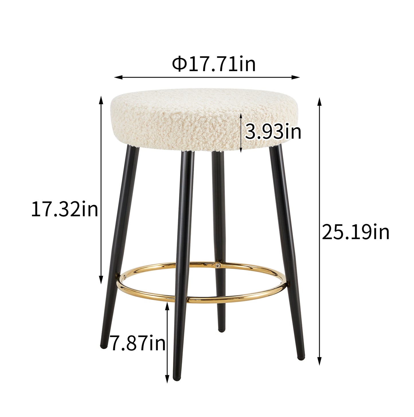 Counter Height Bar Stools Set of 2, PU Kitchen Stools Upholstered Dining Chair Stools 24 Inches Height with Golden Footrest for Kitchen Island Coffee Shop Bar Home Balcony berber Fleece