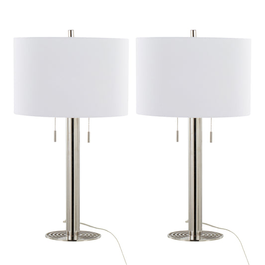 Master 29' Contemporary Metal Table Lamp in Polished Nickel and White Linen Shade from Grandview Gallery by LumiSource - Set of 2