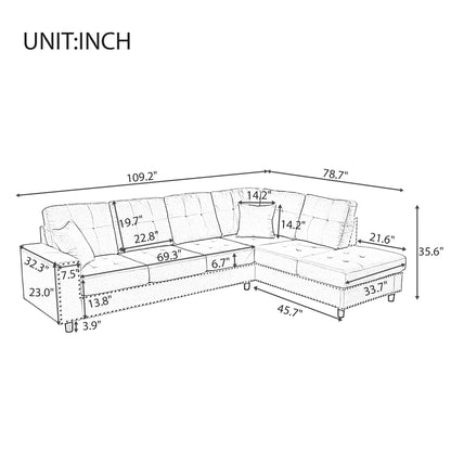 U_Style 109.2''L-shaped Modular Sectional Sofa with Removable  Back Cushions and 2 Pillows, Suitable for Living rooms, Offices, and Apartments