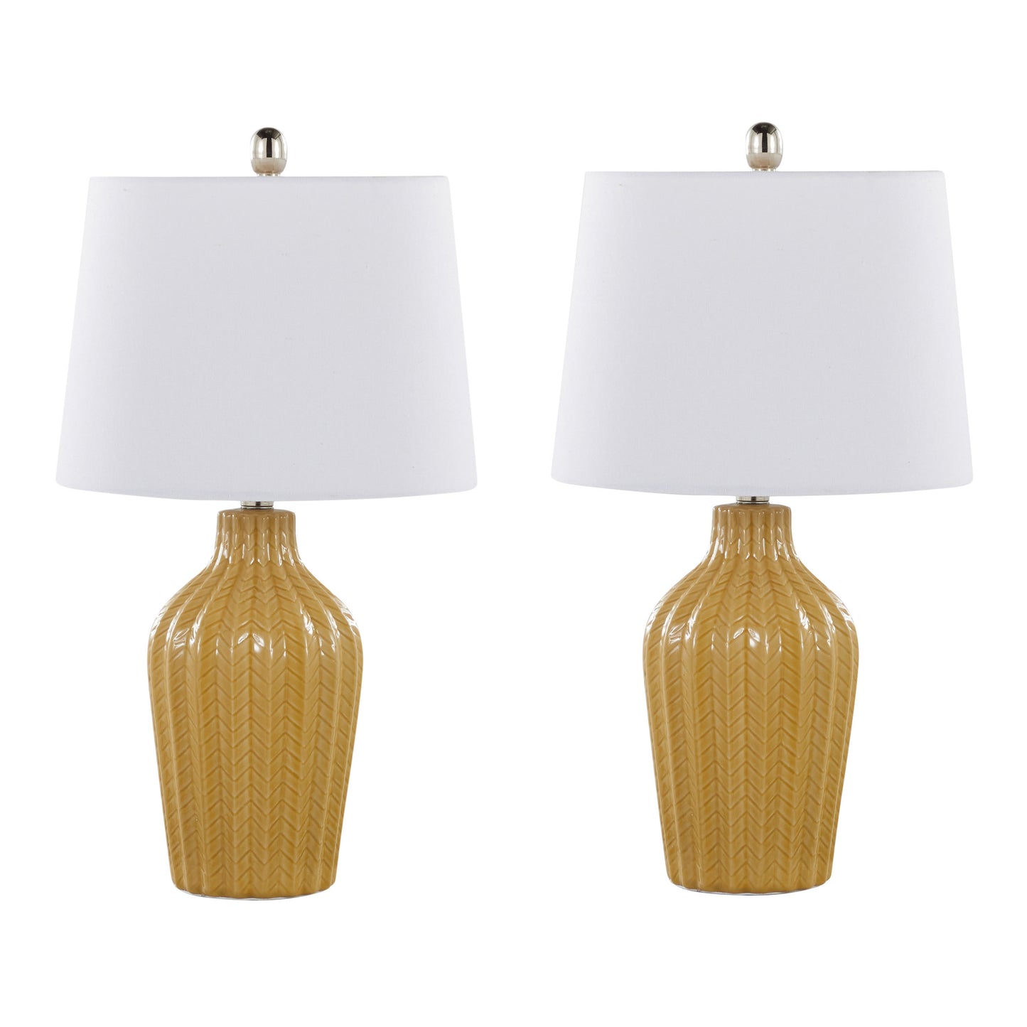 Rockwell 23" Contemporary Ceramic Table Lamp in Glossy Misted Yellow Ceramic, Polished Nickel and White Linen Shade from Grandview Gallery by LumiSource - Set of 2