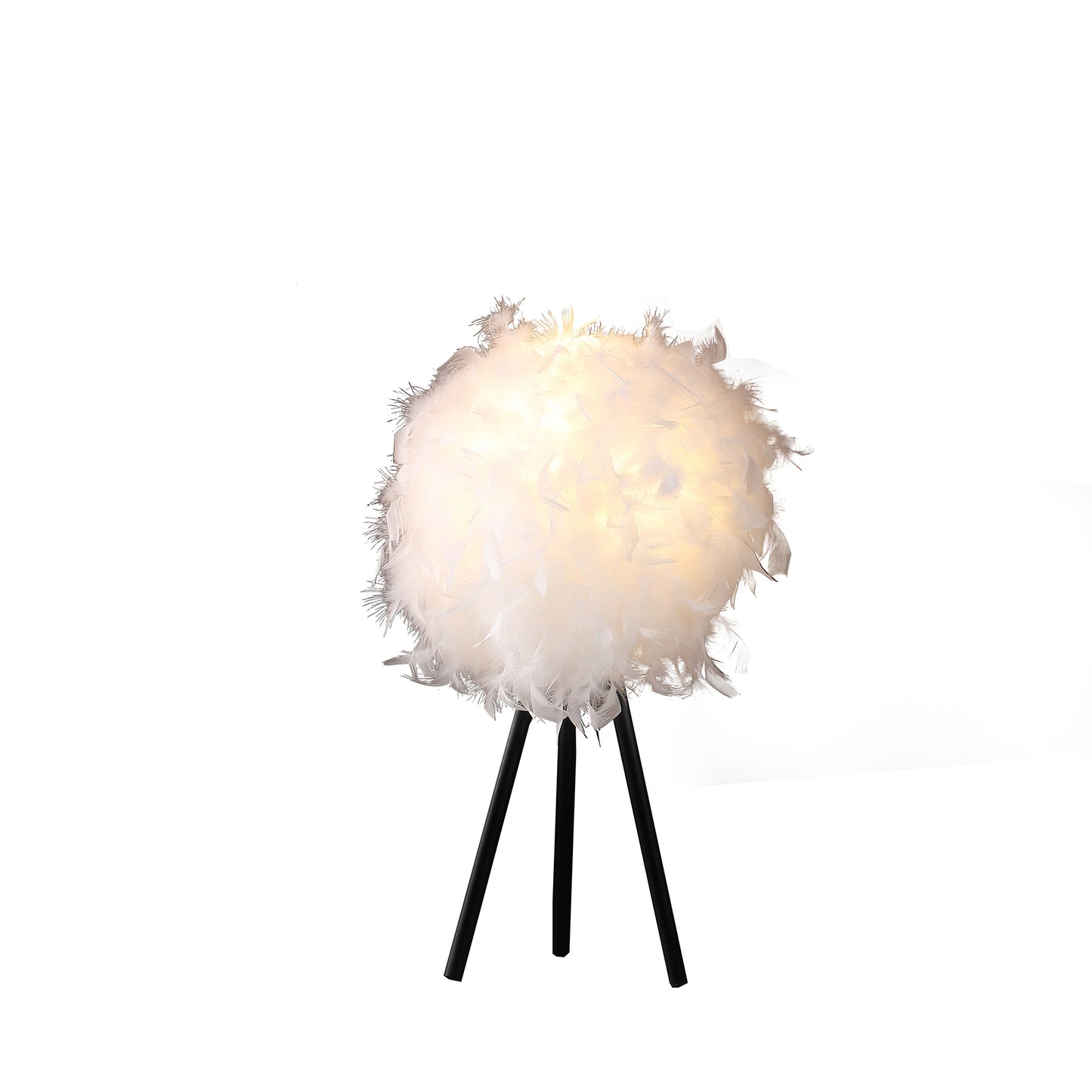 20.5" In Pure White Feather Shade Tripod Modern Metal Table Lamp