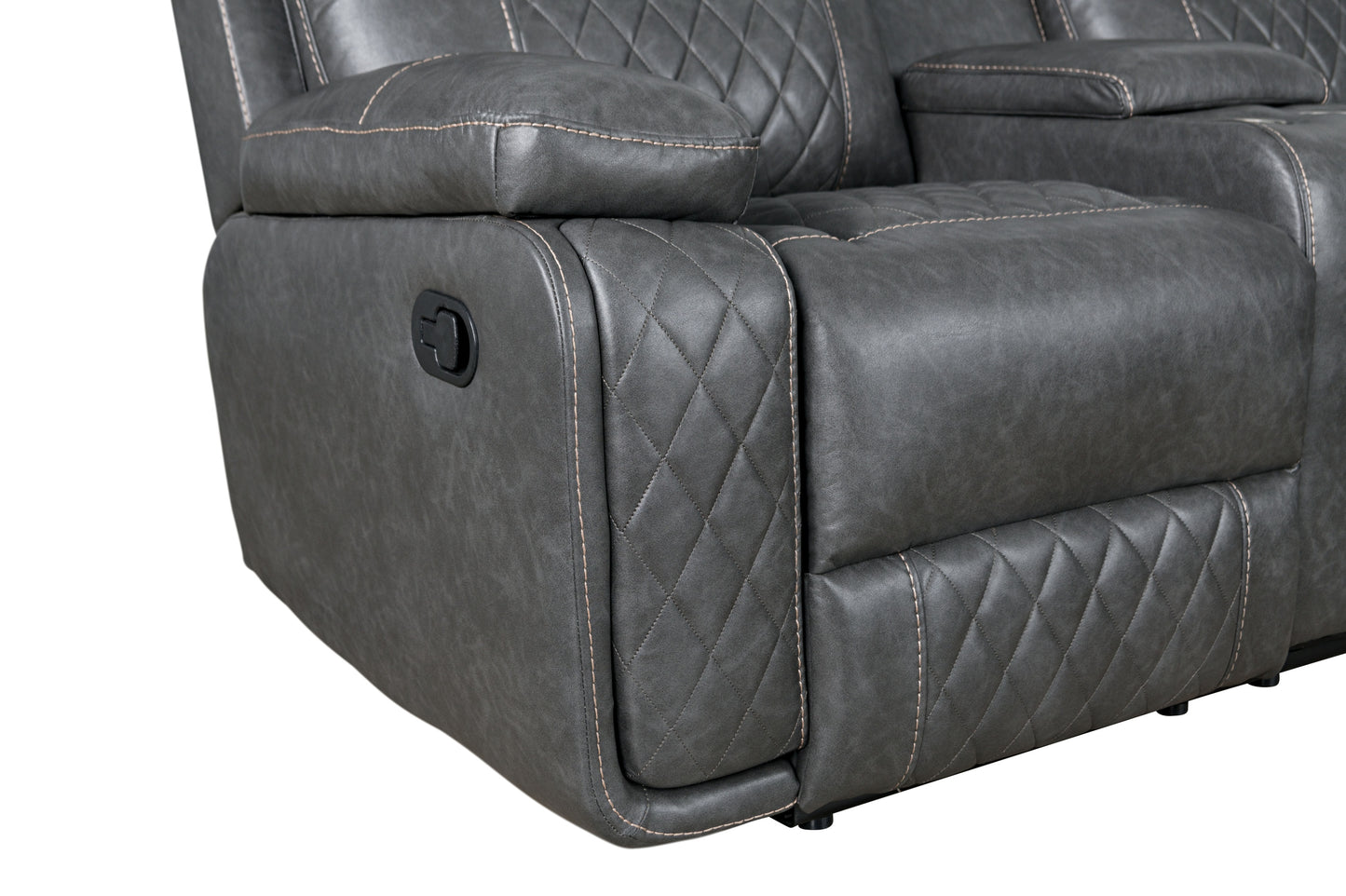 Home Theater Seating Manual Recliner with Cup Holder, Hide-Away Storage PU Reclining Sofa for Living Room, Home Theater, Gray