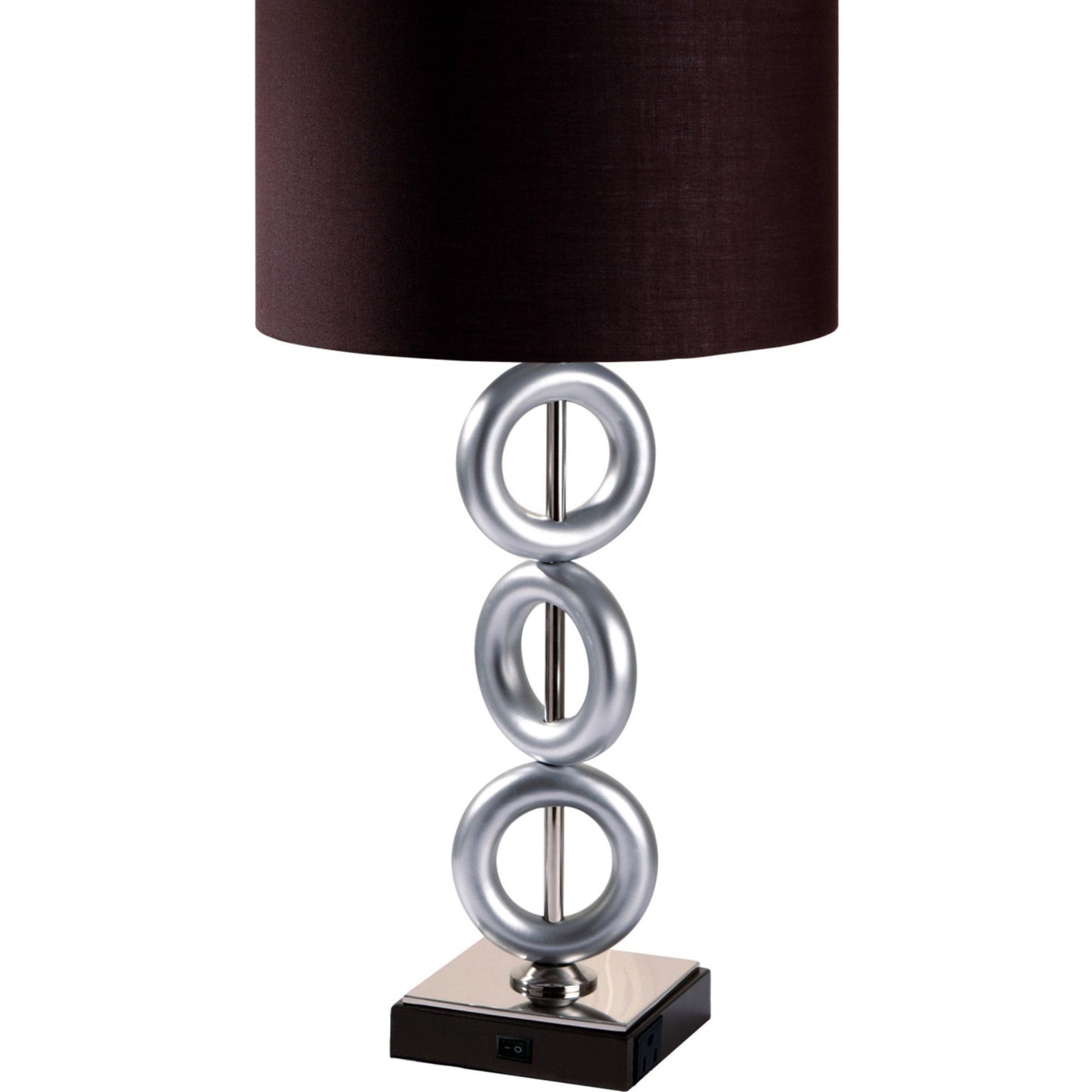 29" Tall Metal Table Lamp with Silver finish, Ring Style, Espresso Round Shade