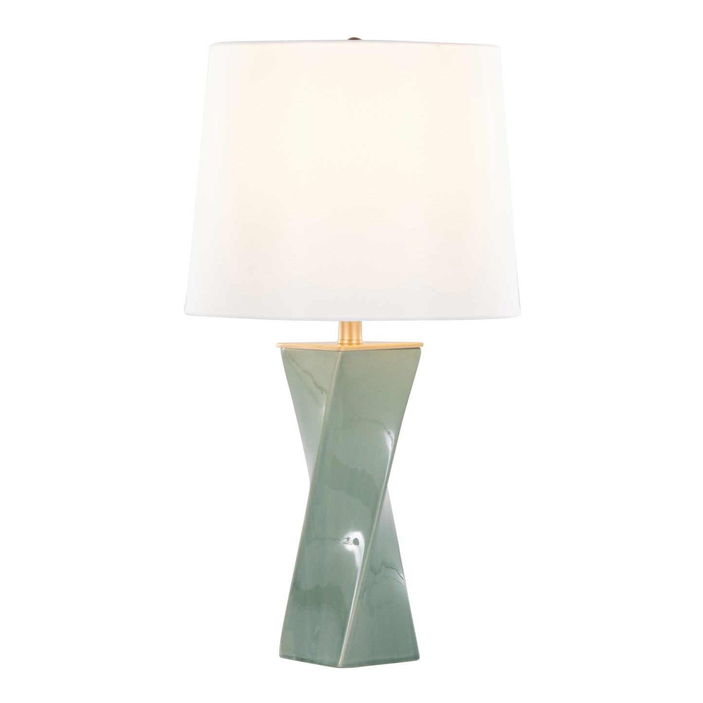 Curvo Square Contemporary 27" Ceramic Table Lamp in Sage Green Ceramic, Gold Metal, and White Linen by LumiSource