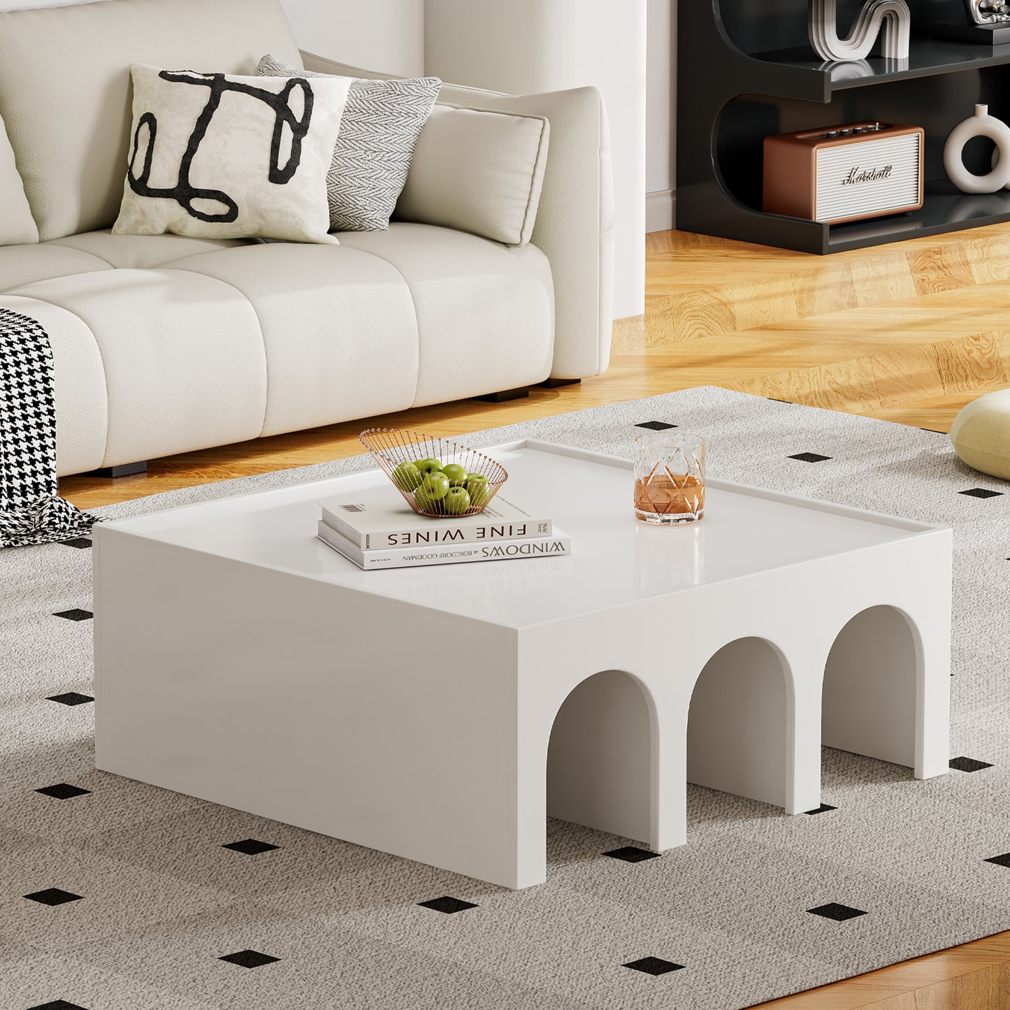 Multifunctional 4-Tier White Book Shelf & Coffee Table for Living Room Bedroom Dining Room Study Entryway, Creative Furniture Floor Bookshelf, Minimalist Organizer Storage Shelves