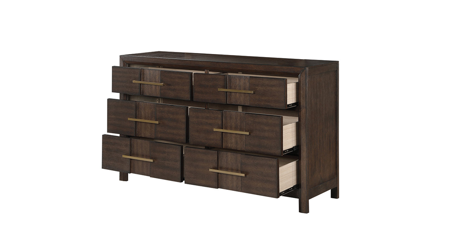 Modern Style 6-Drawer Dresser Made with Wood in Walnut
