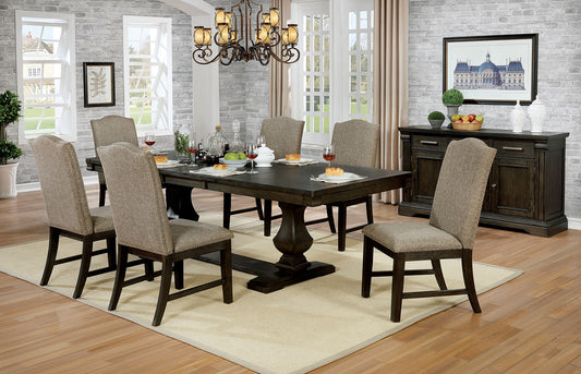 Contemporary Warm Gray Espresso 7pc Set Solidwood Dining Room Furniture Table w Leaf  6x Side Chairs
