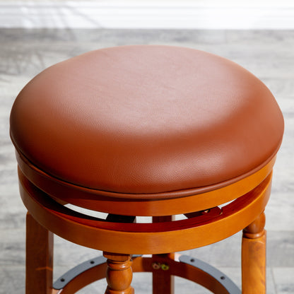 30" Bar Stool, Natural Finish, Saddle Leather Seat