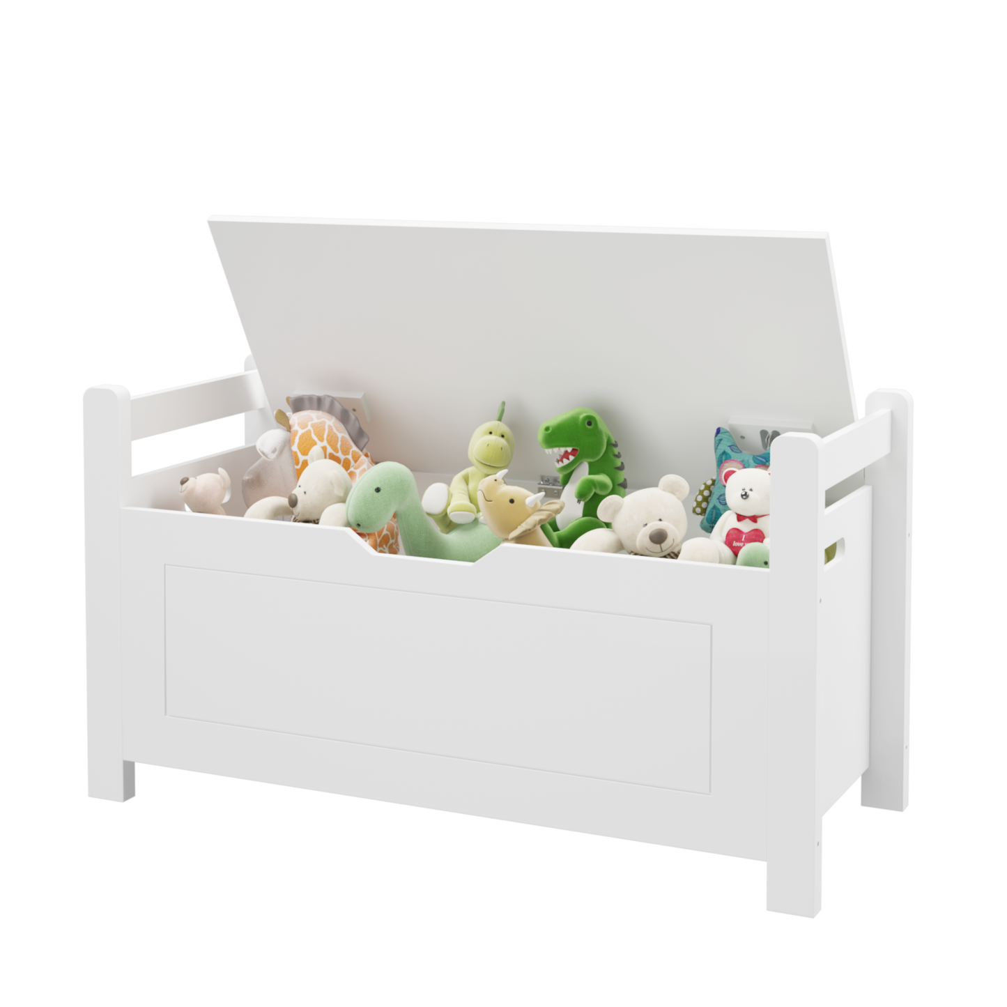 Kids Toy Box Chest, White Rubber Wood Toy Box for Boys Girls, Large Storage Cabinet with Flip-Top Lid/Safety Hinge, Toy Storage Organizer Trunk for Nursery, Playroom