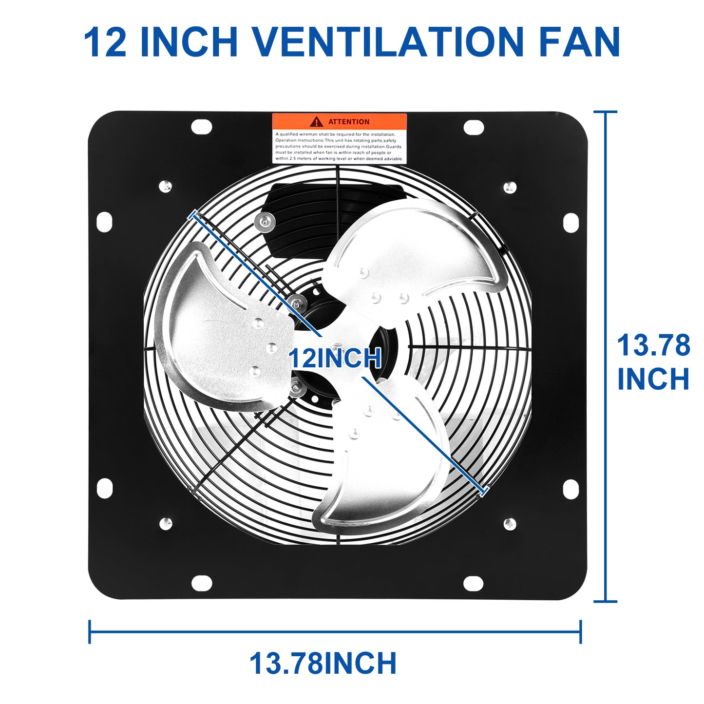 iPower 12 Inch Exhaust Fan Aluminum, High Speed 1300RPM, 1-Pack, Silver