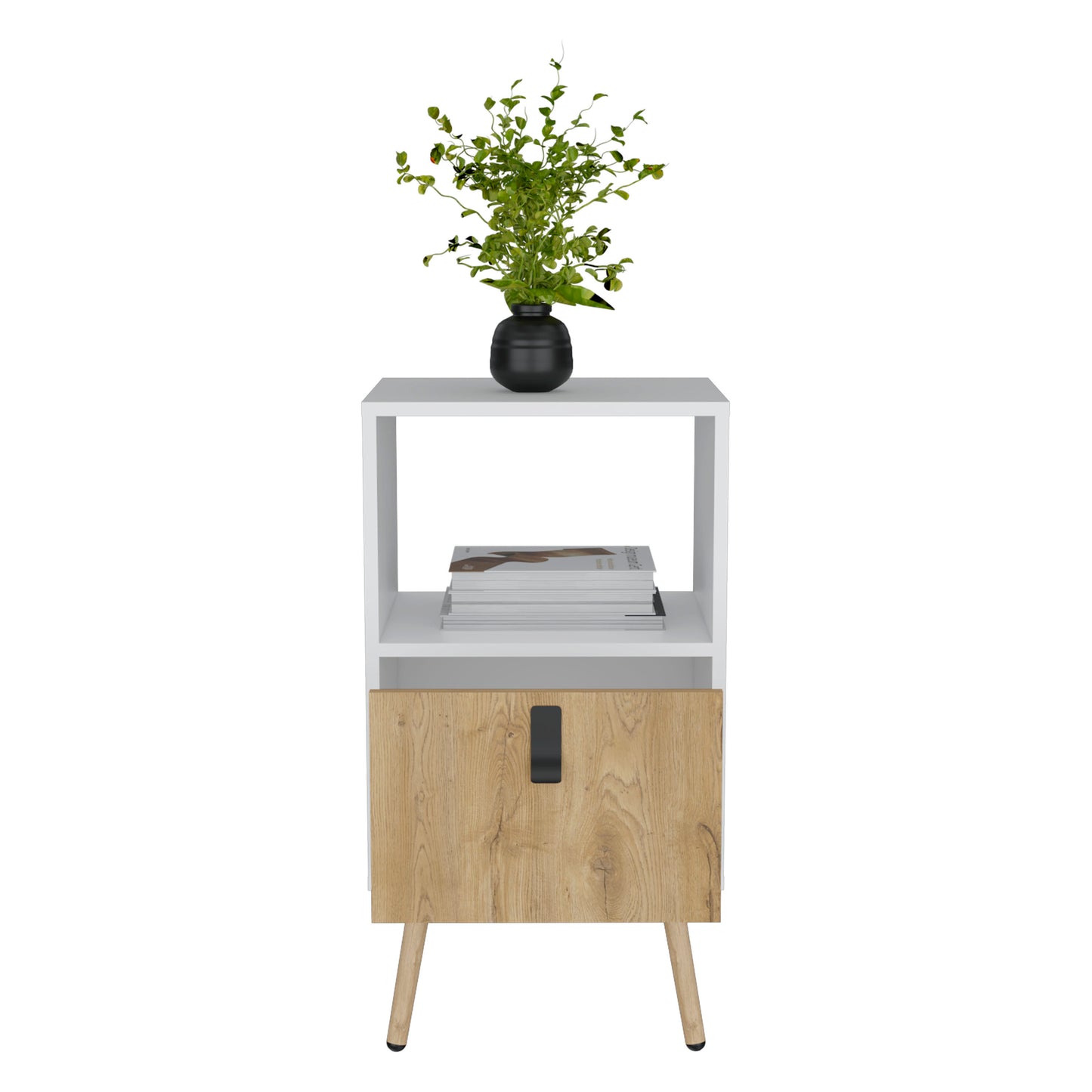 Huna Tall Nightstand with Open Storage and Drawer in Modern Design