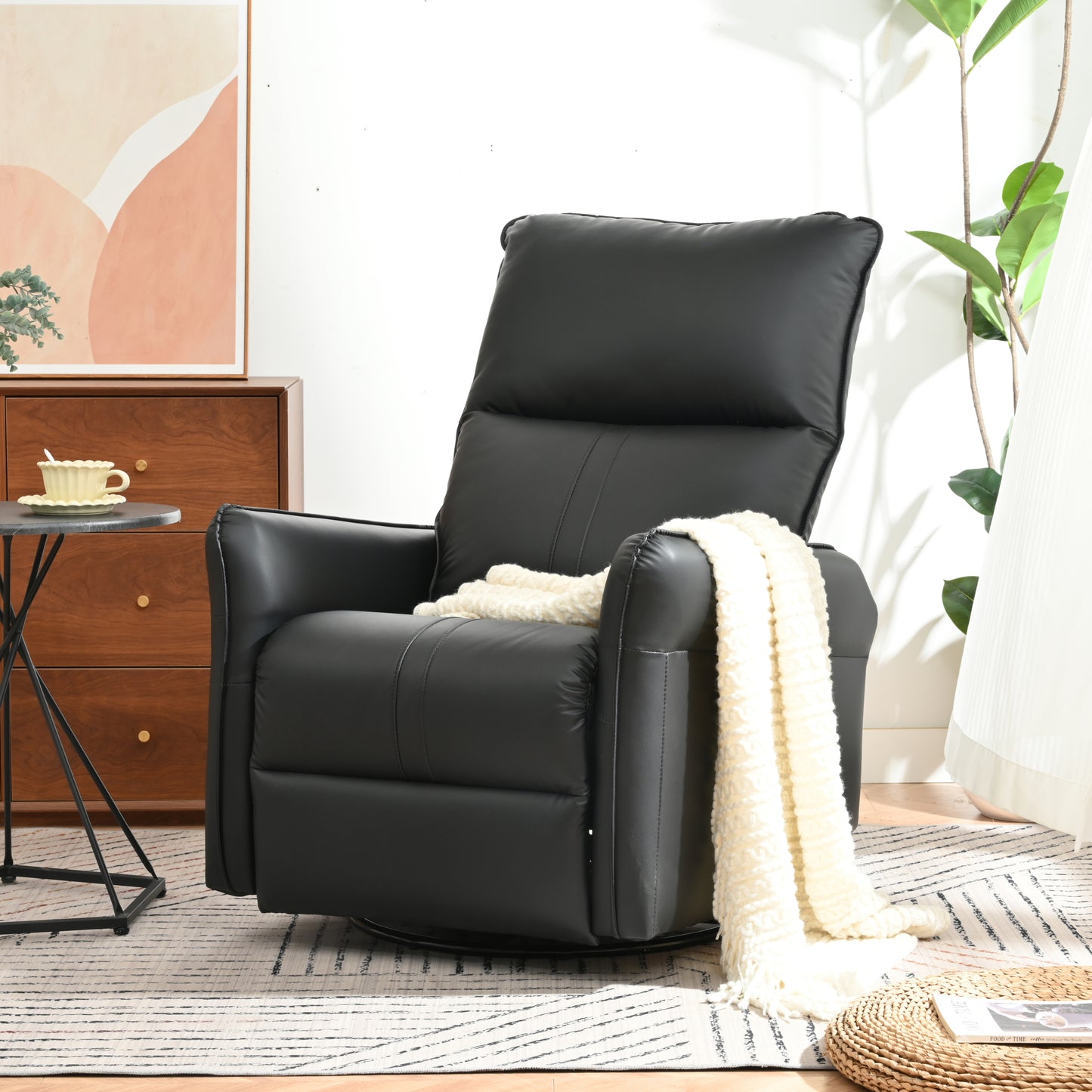 Power Swivel Rocker Recliner Chair for Adults, 270° Swivel Rocking Recliner Chair,Electric Small Recliners for Small Spaces, Single Sofa Recliner for Living Room, Bedroom,RV (Black+270°Swivel)