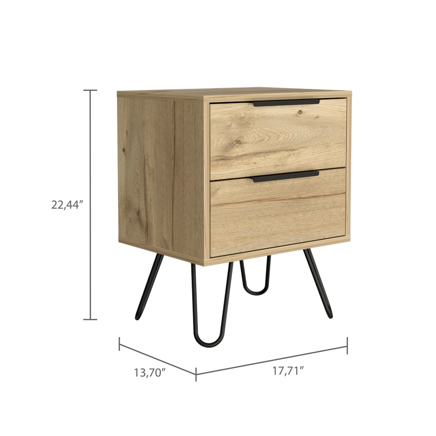 Light Oak 2-Drawer Rectangle Nightstand