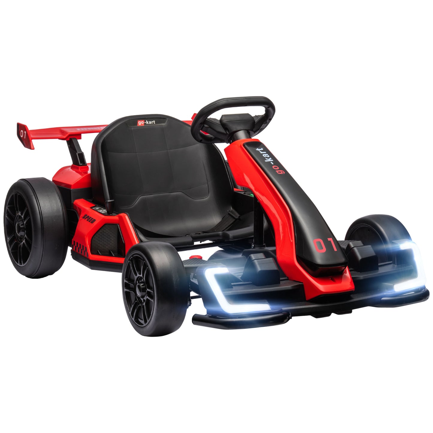 Aosom  24V 7.5 MPH Electric Go Kart with Adjustable Seat, Drifting Car Battery Powered Ride on Toy Outdoor with Slow Start, Button Start, Music, Honking Horn, Lights, for 6-12 Years Old, Red