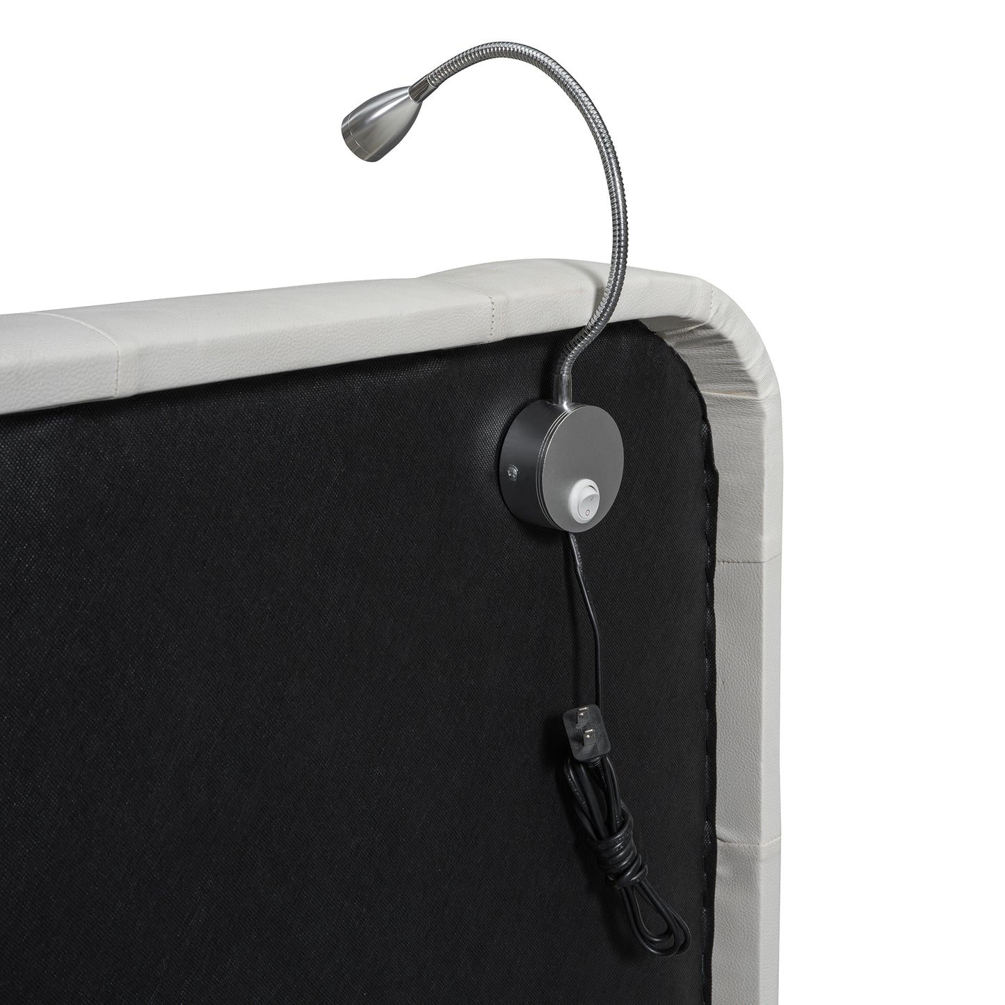 Queen Size Upholstered Platform Bed with 2 Reading Lights, White