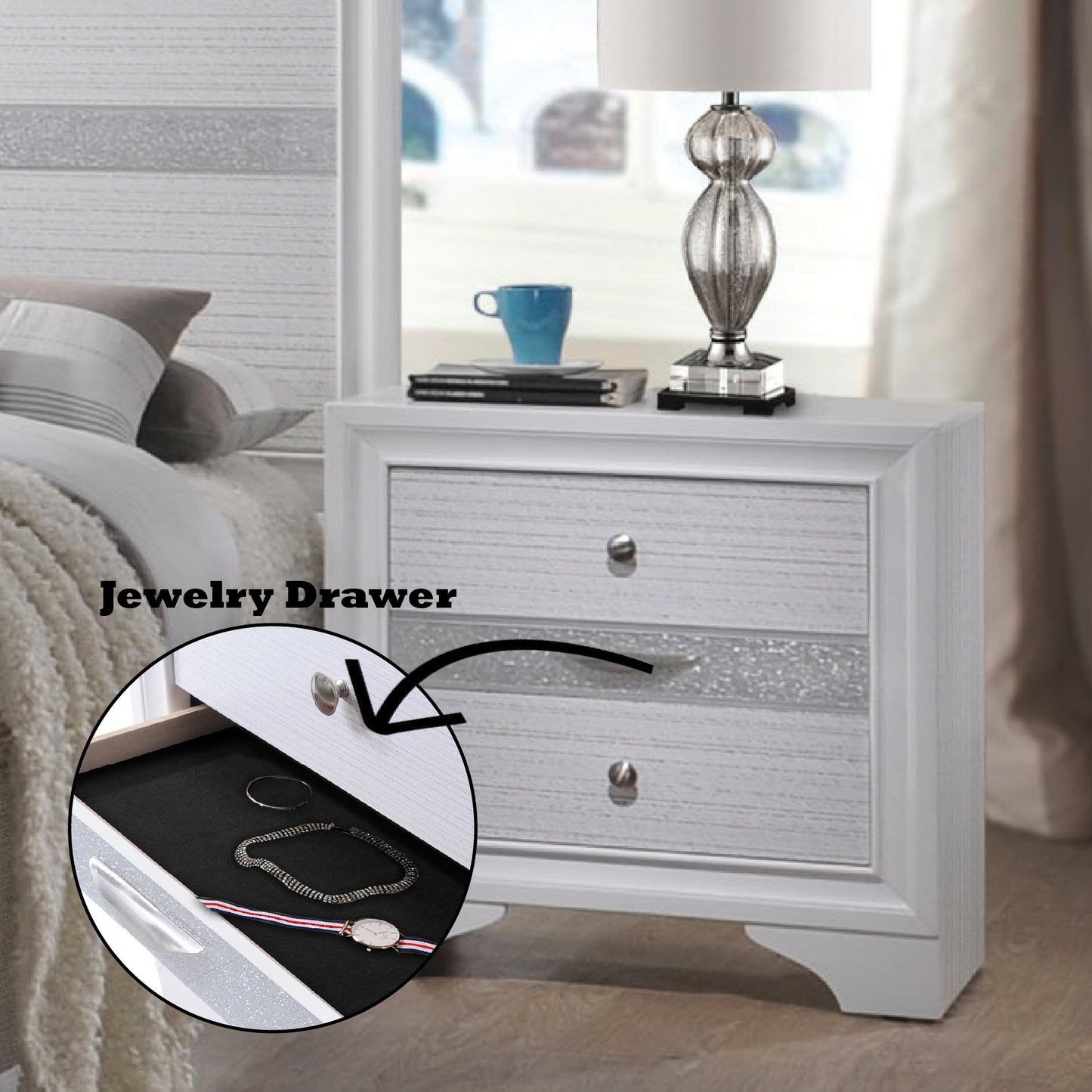 Naima White Finish Nightstand