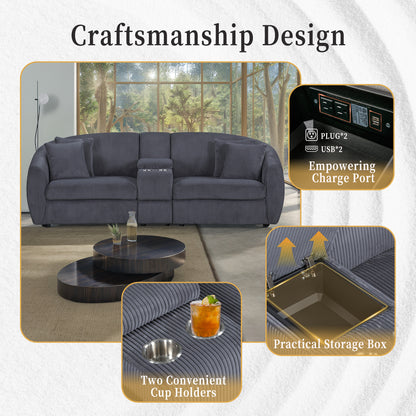 UNITED WE WIN corduroy fabric, two cup holders, storage, oversized two-seat, solid wood frame, high quality sponge filling, curved placement sofa