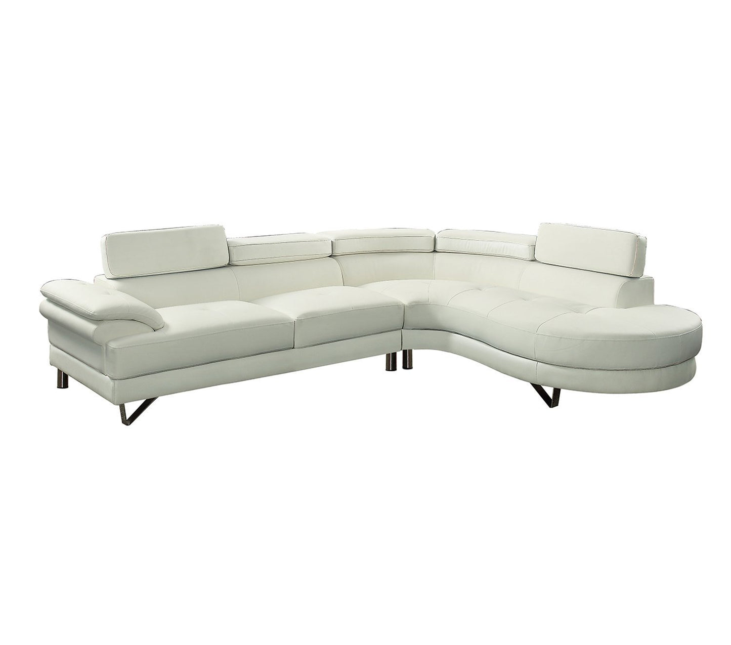 Living Room Furniture Sectional Sofa 2pc Set White Faux Leather Flip-up Headrest Sofa Chaise