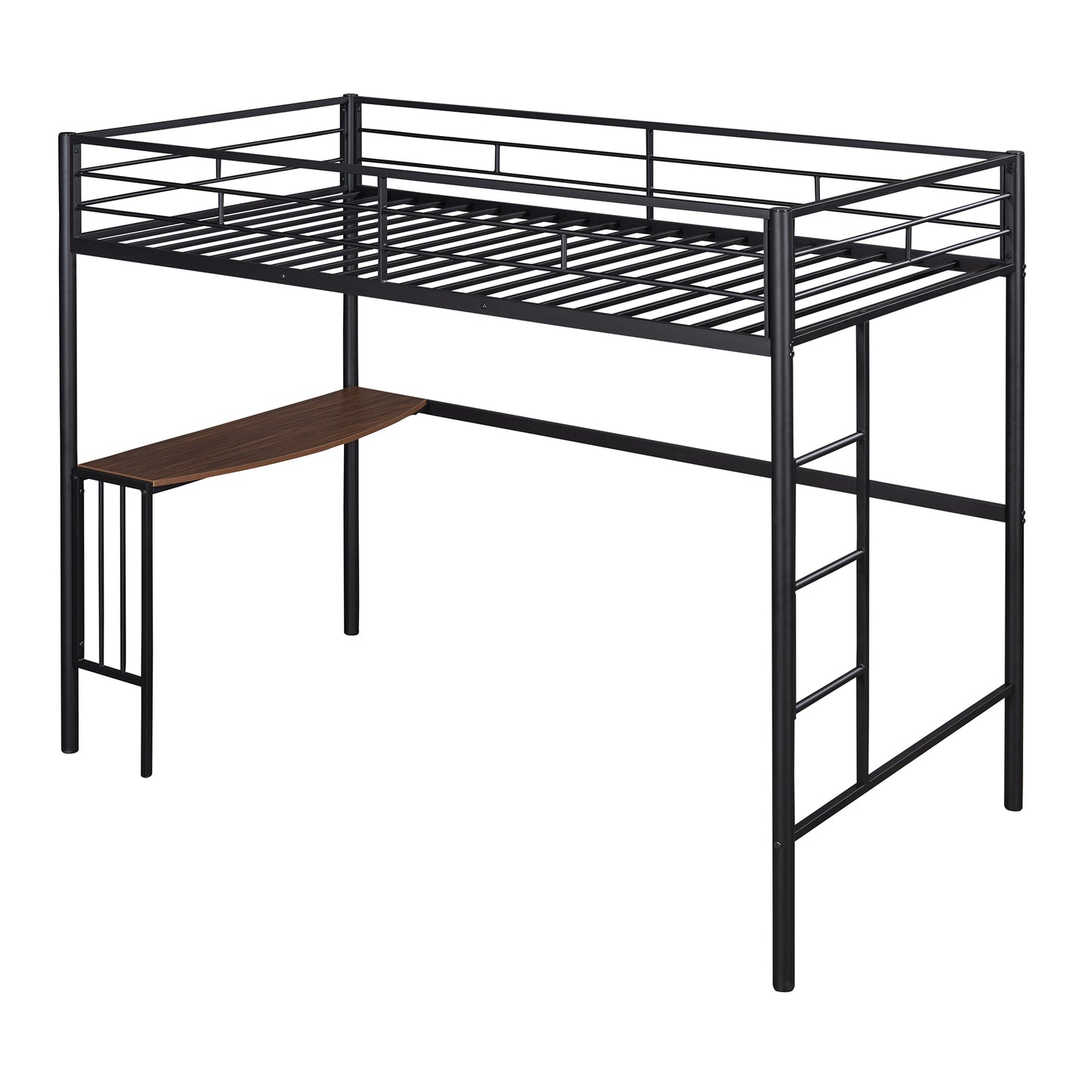 Twin Metal Loft Bed with Desk, Ladder and Guardrails, Loft Bed for Bedroom, Black(OLD SKU : MF195191AAB)