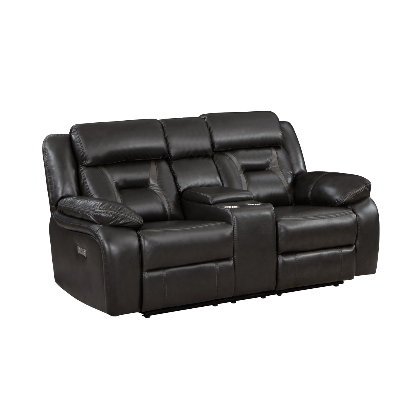 2pc Power Reclining Sofa Set Modern Design Living Room Furniture Sofa and Loveseat with Center Console Dark Gray Breathable Faux Leather Upholstery USB Ports Contemporary Home