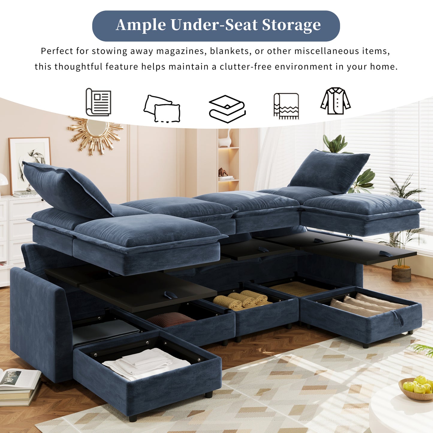 Mirod Versatile 6-Piece Modular Sofa Bed with Storage,Stylish Faux Double-Layer Cushions,Comfortable & Durable Design,Perfect for Any Living Space