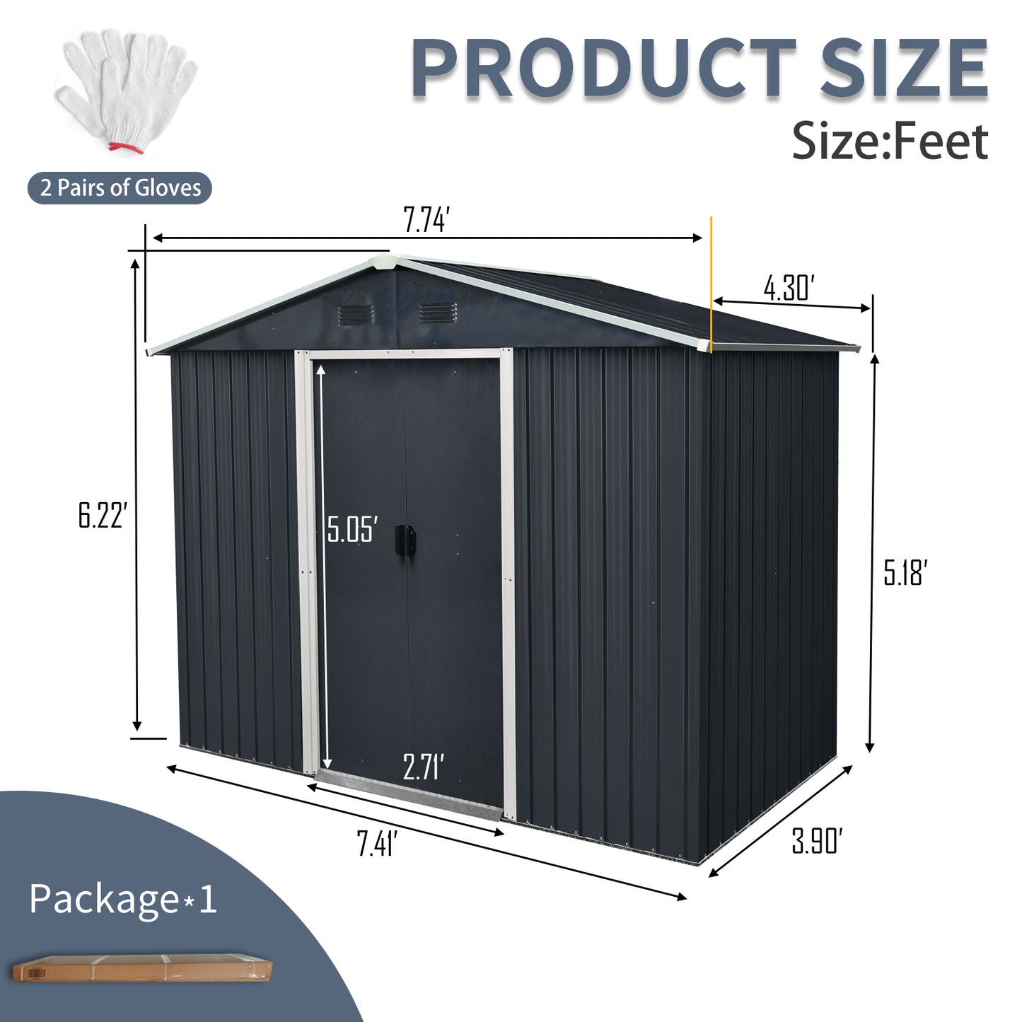 8ft x 4ft Outdoor Metal Storage Shed with Sliding Door and foundation for Backyard, Patio, Lawn  (Black and White)
