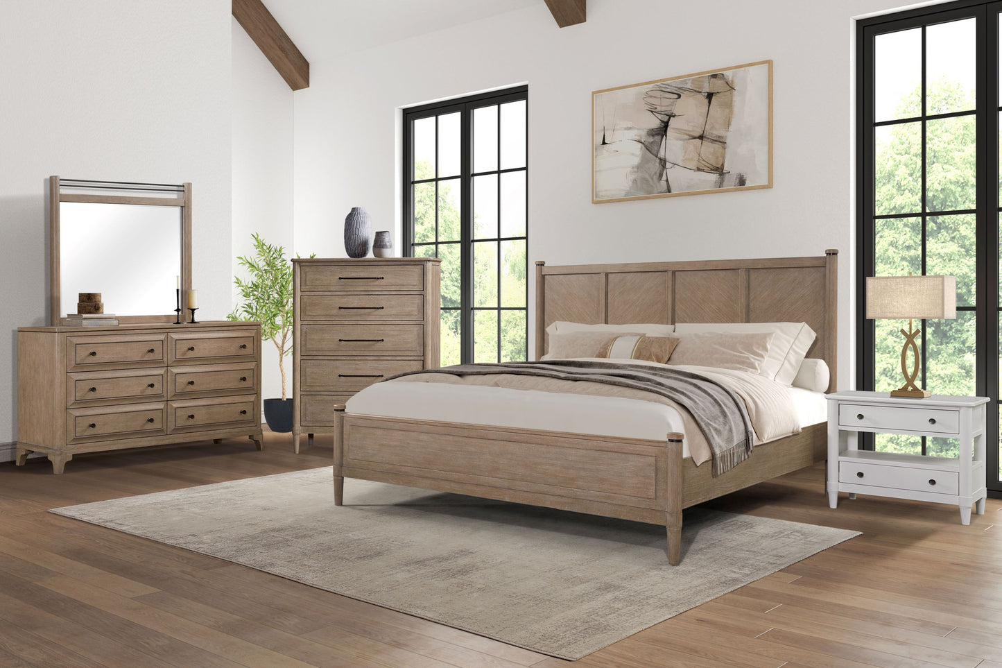 Queen Lo-Post Bed in Sand Finish