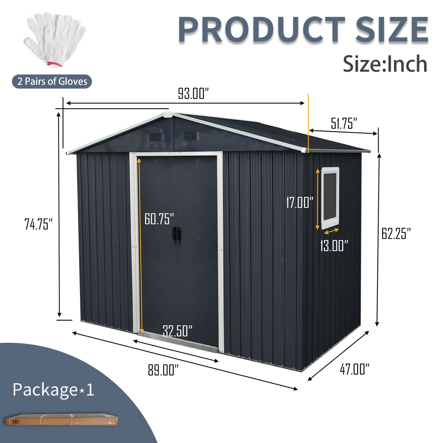 8ft x 4ft Outdoor Metal Storage Shed with Window and Metal Foundation for Backyard, Patio, Lawn (Black and White)