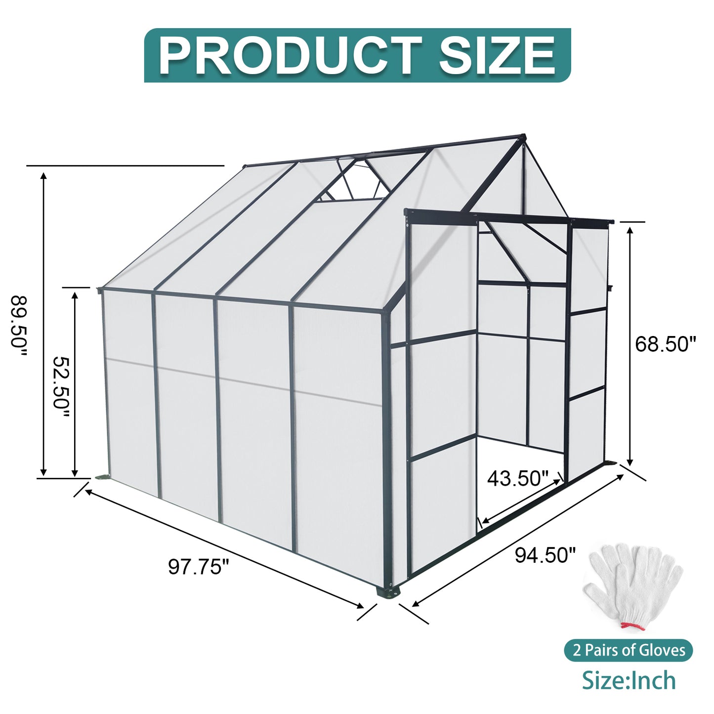 8x8 FT Double Door Polycarbonate Greenhouse Raised Base and Anchor Aluminum Heavy Duty Walk-in Greenhouses for Outdoor Backyard in All Season,Black