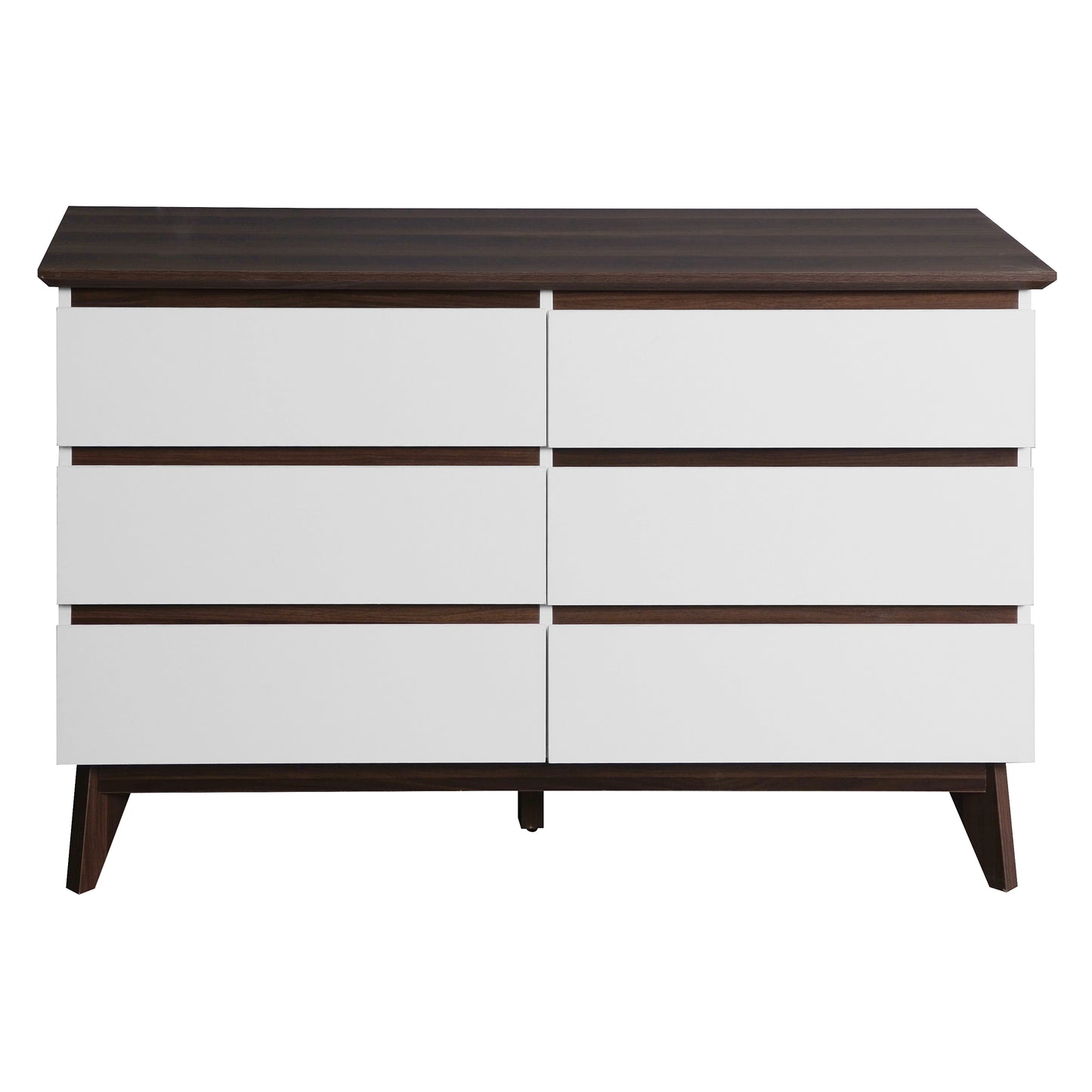 Wide size Drawer Storage Cabinet, 6-drawer Chest of Drawers for Bedroom Living Room, White & Walnut color, 47.2'' W x 15.74'' D x 30 .7''H