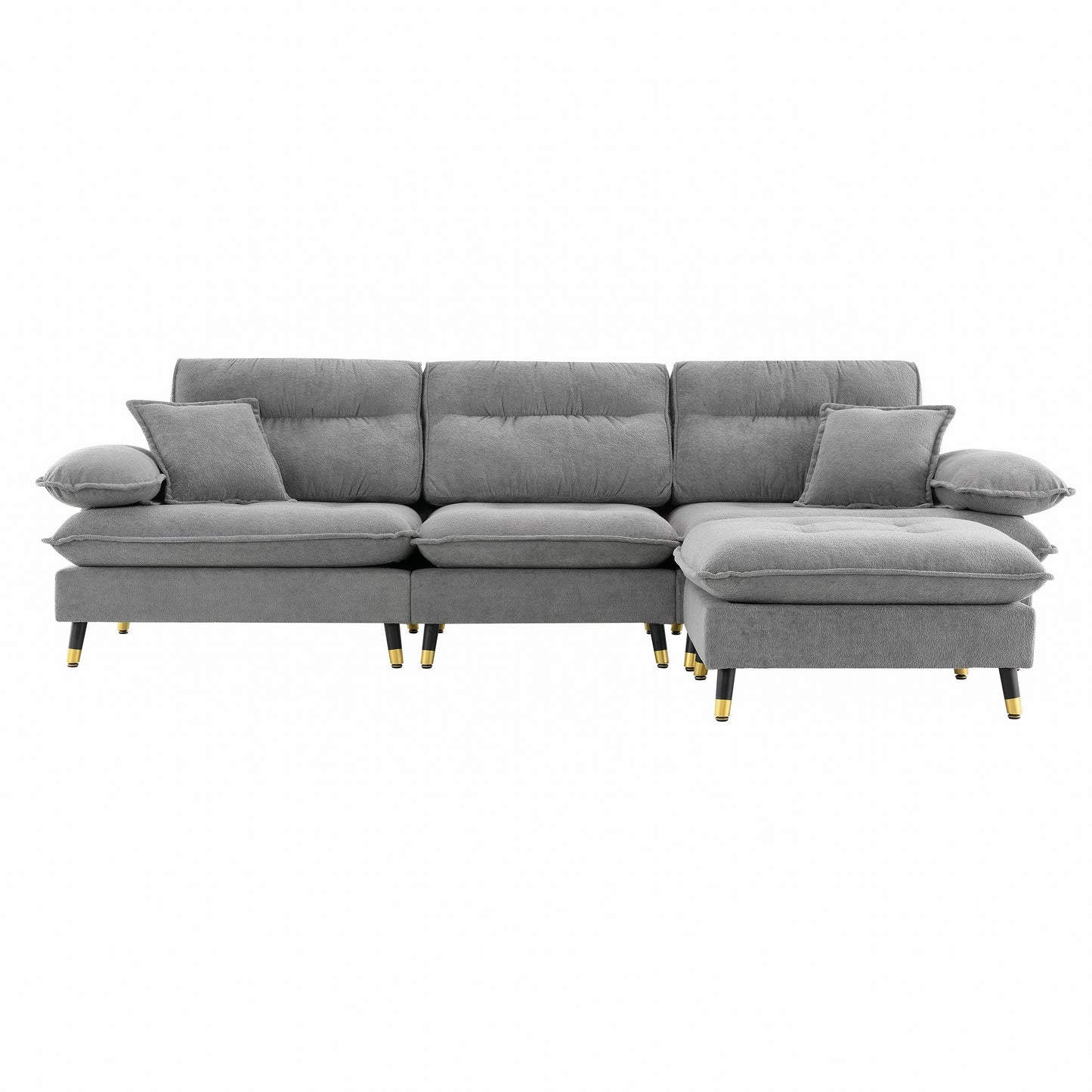 106*66.5" L shaped Convertible Sectional Sofa,4 Seat Tufted Couch Set with Two-tone Adjust Legs,Cloud Chenille Fabric,Movable Ottoman for Living Room,  Apartment,Office,3 Colors