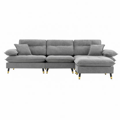 106*66.5" L shaped Convertible Sectional Sofa,4 Seat Tufted Couch Set with Two-tone Adjust Legs,Cloud Chenille Fabric,Movable Ottoman for Living Room,  Apartment,Office,3 Colors