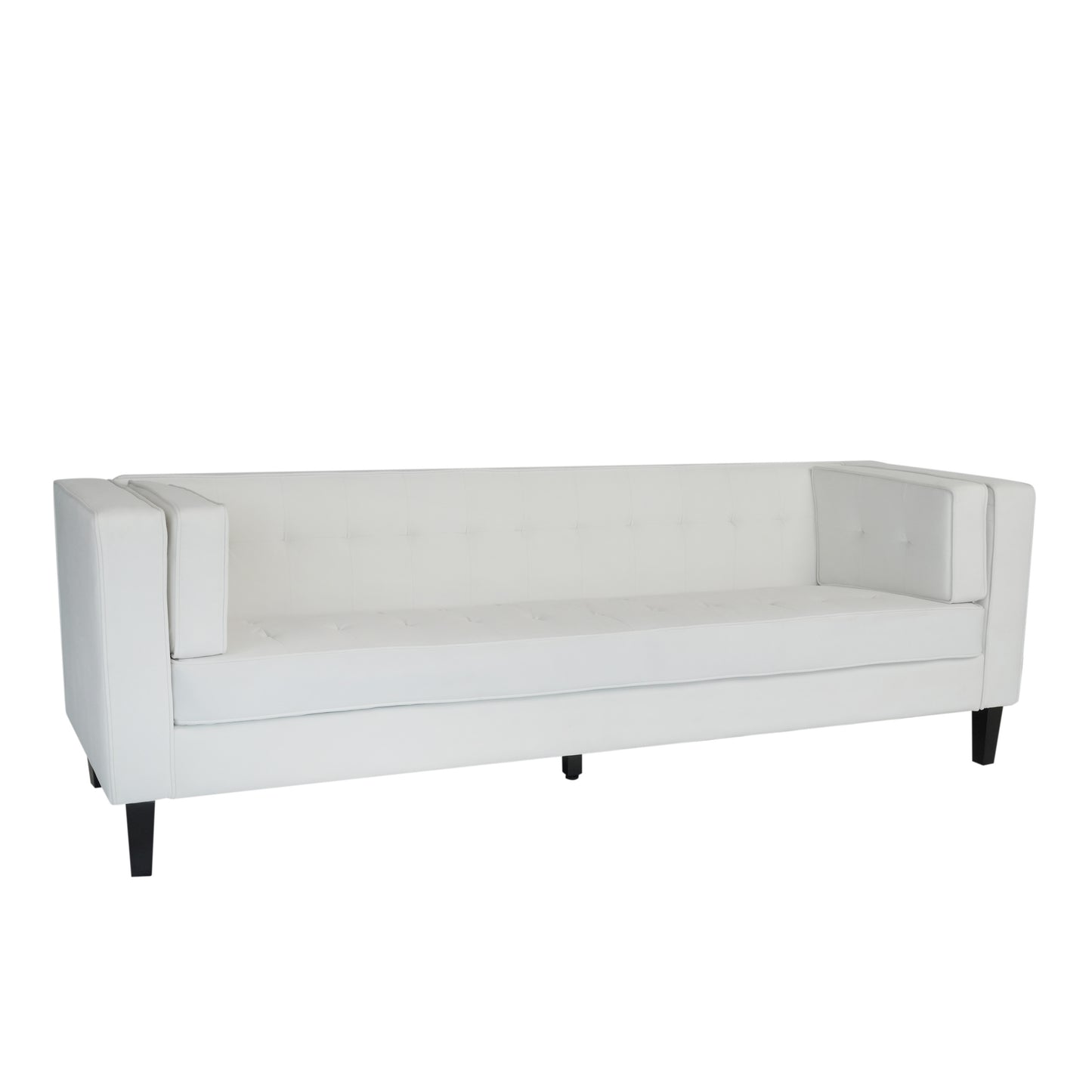 3-Seater Sofa, Upholstered Tufted Coach, Velvet Sofa, Ivory White