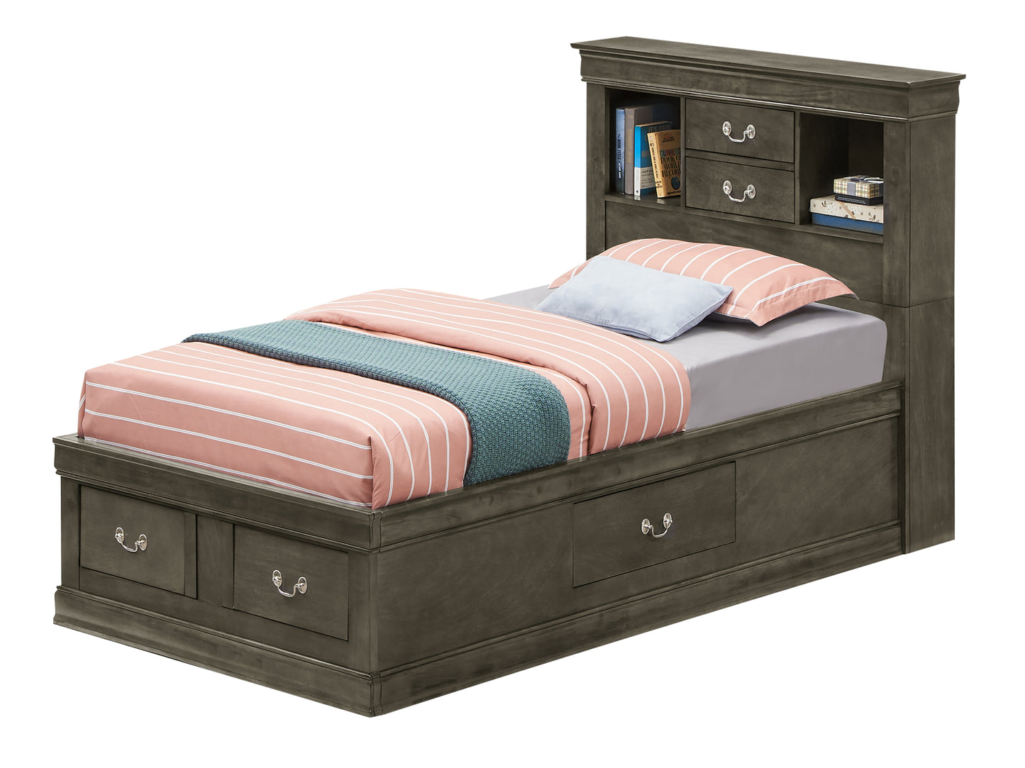Elegant Twin Storage Bed In Stylish Gray