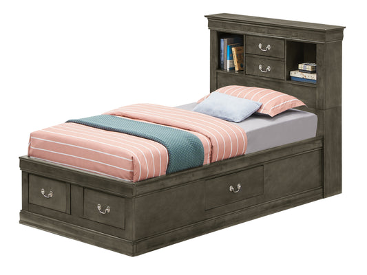 Elegant Twin Storage Bed In Stylish Gray